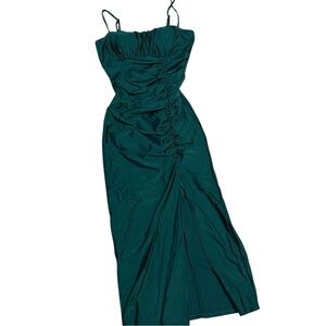 Elegant Teal Ruched Midi Dress